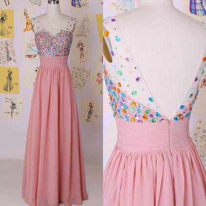 Pink Backless Prom Dresses,open Back Prom Gowns,..