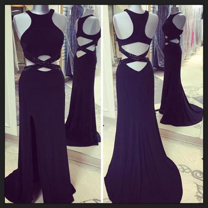 Black Prom Dresses,backless Prom Dress,chiffon..