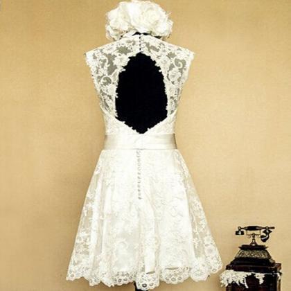 Elegant White Lace Short Wedding Dress Bridal..