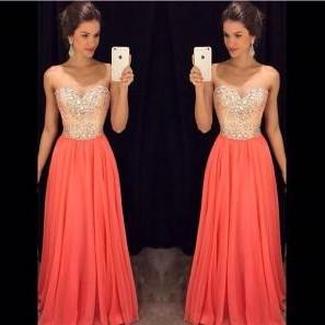 Coral Prom Dresses,fitted Evening Gowns,sexy..
