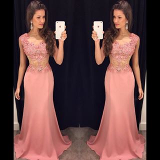 Blush Pink Prom Dresses,lace Prom Dress,sexy Prom..