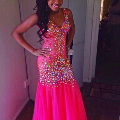 Prom Gown,Pink Prom Dresses,Sparkle Evening Gowns,Mermaid Formal ...