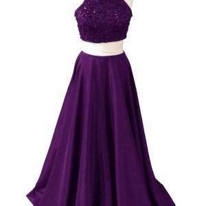 2 Piece Prom Gown,two Piece Prom Dresses,grape..