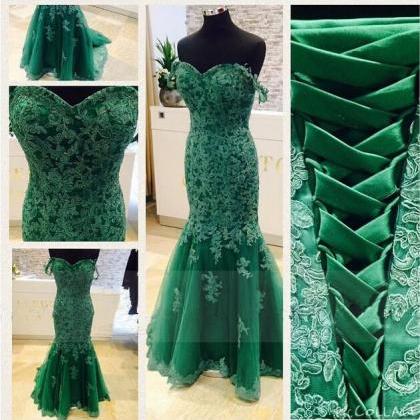 Green Prom Gown,sexy Prom Dresses,lace Evening..