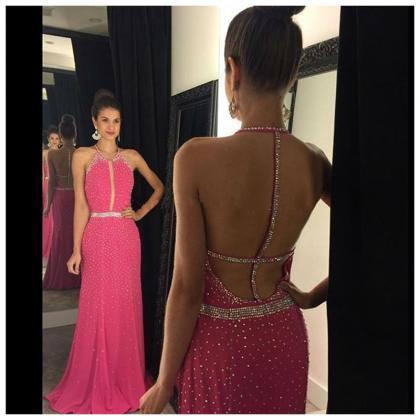 Pink Backless Prom Dresses,open Back Prom Gowns,..