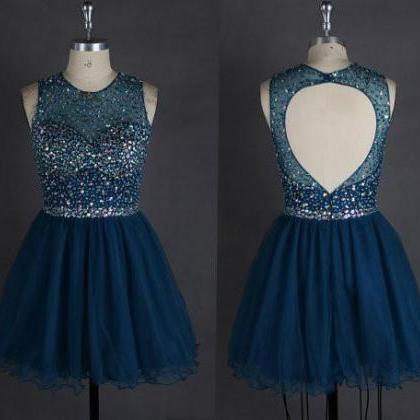 Navy Blue Homecoming Dress,lace Homecoming..