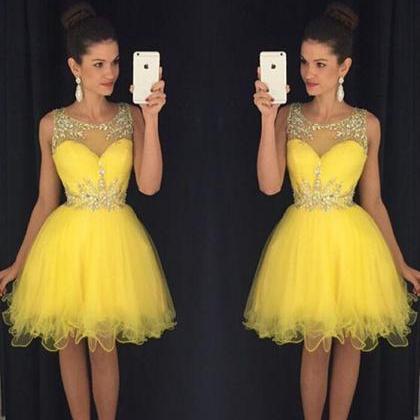 Yellow Homecoming Dress,short Prom Gown,tulle..