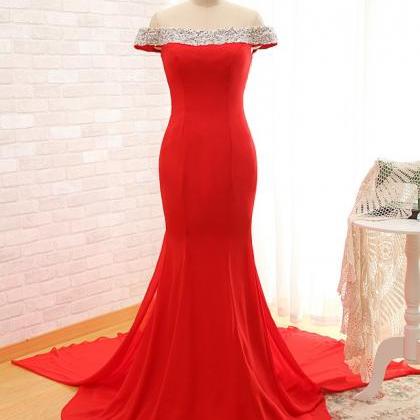 Red Prom Dresses,mermaid Prom Dresses,boat Neck..