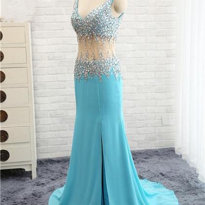 Luxury Prom Dresses,light Blue Prom..