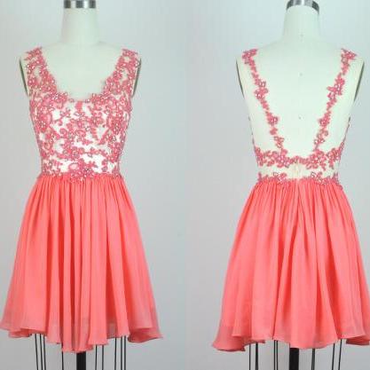 Coral Homecoming Dress,homecoming Dresses,lace..