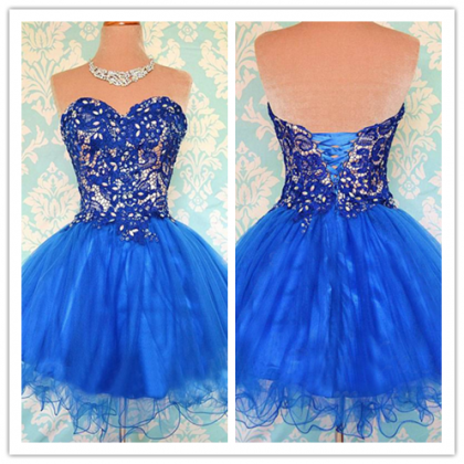 Tulle Homecoming Dress,lace Homecoming Dress,royal..