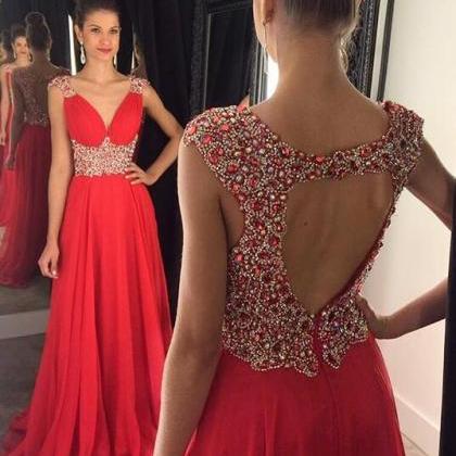 Red Backless Prom Dresses,red Prom Gowns,prom..