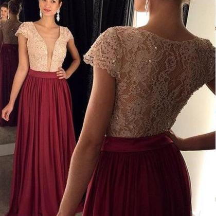 Burgundy Prom Dresses,lace Evening Dress,prom..