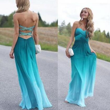 Backless Prom Gown, Prom Dresses,iombre Blue..