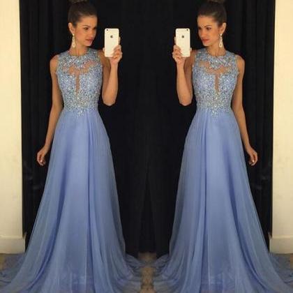 Blue Prom Dresses,elegant Evening Dresses,long..