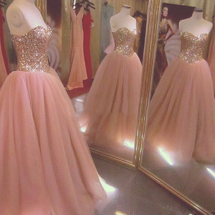 Blush Pink Prom Dresses,ball Gown Prom Dress,tulle..