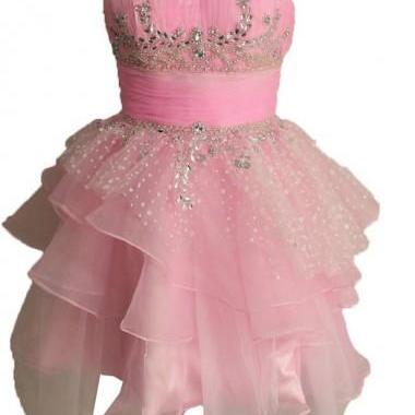 Cute A-line Strapless Short Tulle Pink Homecoming..