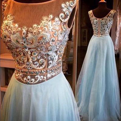 Charming Prom Dress,blue Prom Dress,long Prom..