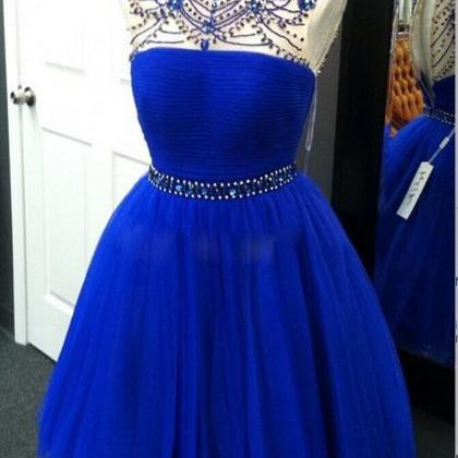 Stunning-high-neck-illusion-back-short-royal-blue-homecoming-dress-with ...