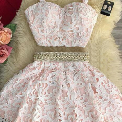 Sexy-two-piece-sweetheart-mini-pink-lace-homecoming-dress-with-pearls..