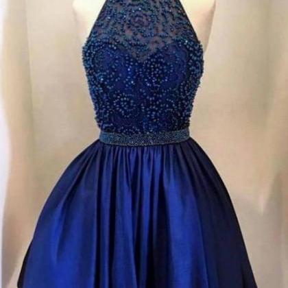 Homecoming Dress,royal Blue Halter Homecoming..