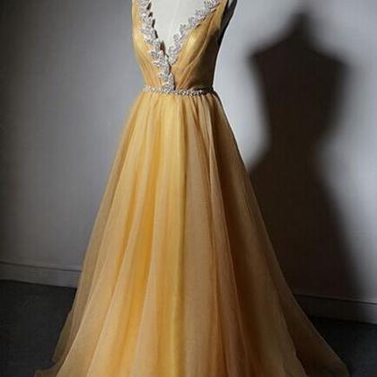 Charming Prom Dress,long Evening Dress,v Neck..