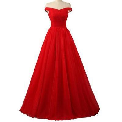 Sexy A-line Red Floor Length Tulle Promdresses..