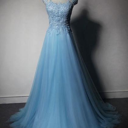 Pretty Light Blue Tulle Long Prom Dress 2017 With..