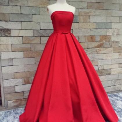 Elegant Red Satin Handmade Prom Gown 2017, Red..