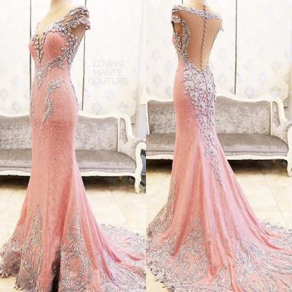 Sexy Evening Gowns Mermaid Pink Prom Dress,..