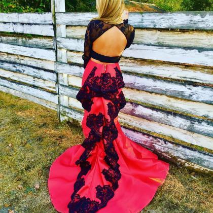 Open Back Prom Dress,two Piece Prom Dresses,satin..