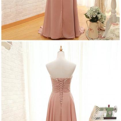 A-Line Sweetheart Corest Chiffon Pink Prom Dress with Bow