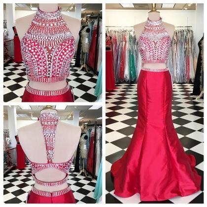 Mermaid Red Prom Dress,two Piece Prom Dresses