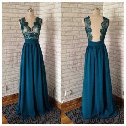 Green Lace Applique Sleeveless Prom Dress
