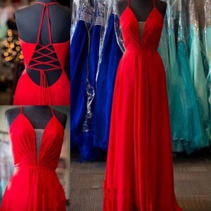 A-line Red Spaghetti Straps Prom Dress,evening..