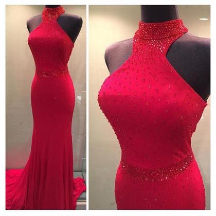 High Neck Halter Red Prom Dress,evening Dress