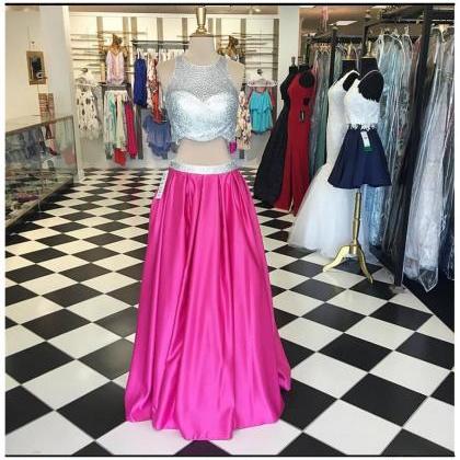 Two Piece Prom Dress, Pink Prom Dresses,evening..
