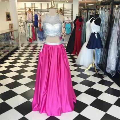 Two Piece Prom Dress, Pink Prom Dresses,evening..