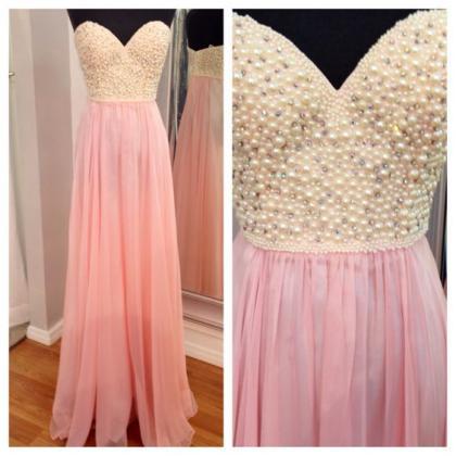 Cute Pink Prom Dress,pearls Beaded Prom..