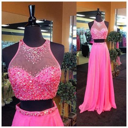 Two Piece Prom Dress,high Neck Prom..