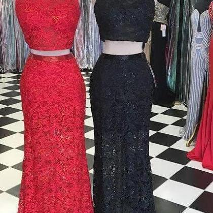 Custom Made Two-piece Lace Prom Dresses, Wedding..