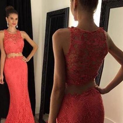Lace Two Piece Prom Dress,mermaid Prom..
