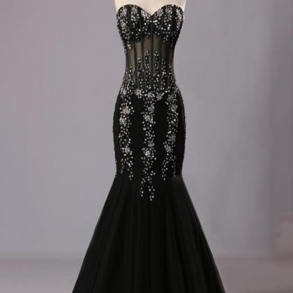 Black Mermaid Prom Dress,sweetheart Prom..