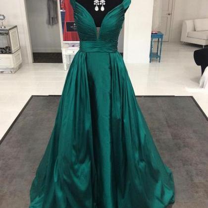 Green Prom Dress,satin Prom Dresses,long Evening..