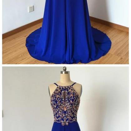 Royal Blue Prom Dress,beading Prom Dresses,long..