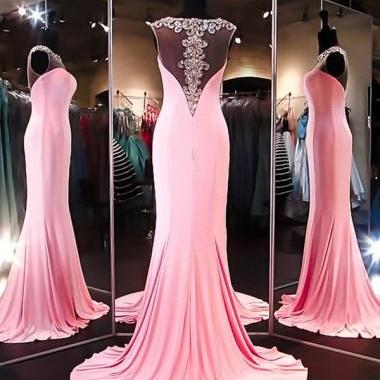 O-neck Prom Dress,pink Prom Dresses,long Evening..