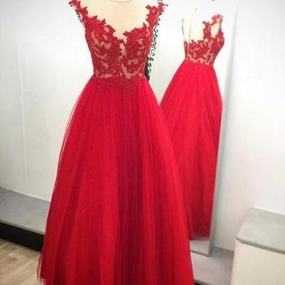 Red A-line Prom Dress,long Evening Dress,appliques..
