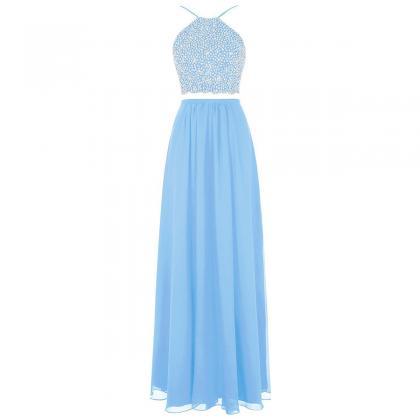 Spaghetti Straps Sequins Light Blue Prom Dress,..