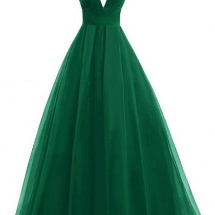 Plunge V Long A-line Chiffon Evening Gown - Formal..