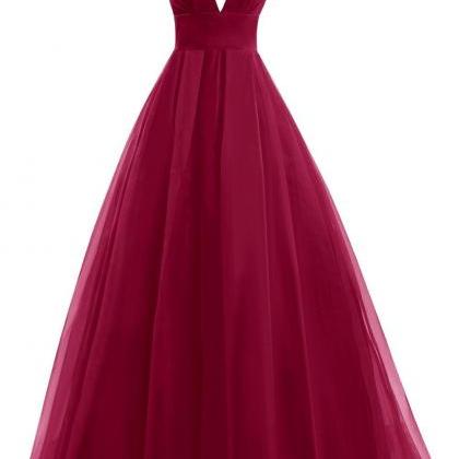 Plunge V Long A-line Chiffon Evening Gown - Formal..